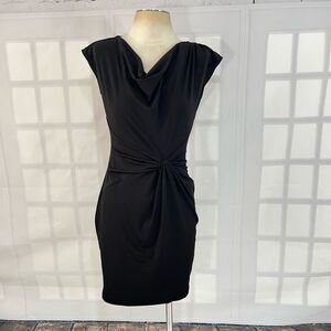 Michael Kors Women's Cap Sleeve Knot Waist Cowl Neck Mini Black Dress Size XS